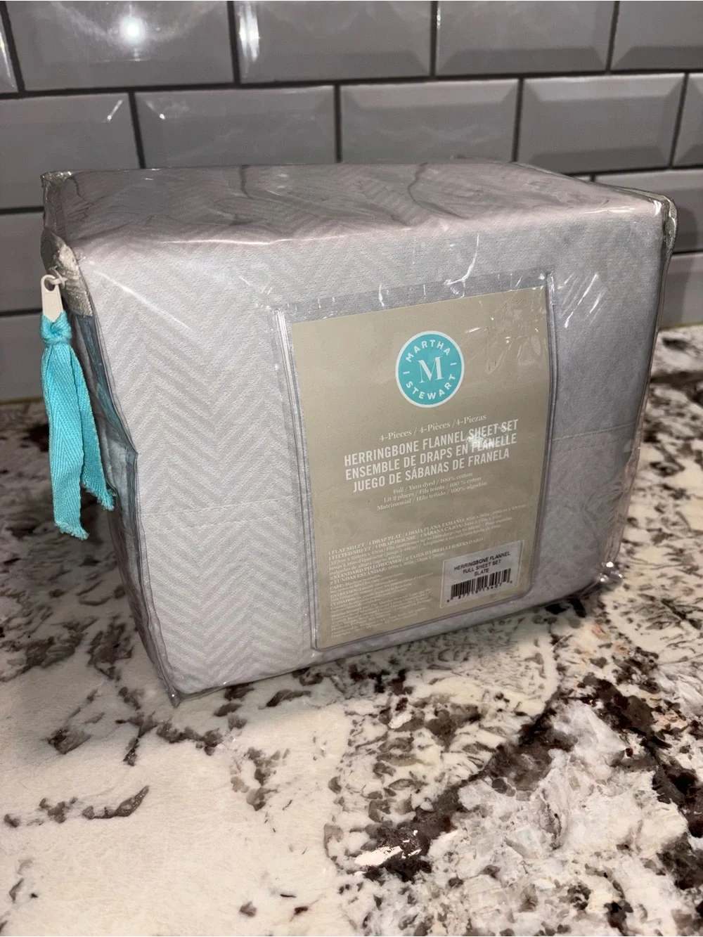 🛏️ New Martha Stewart Flannel Herringbone Sheet Set. Full. Slate Grey.